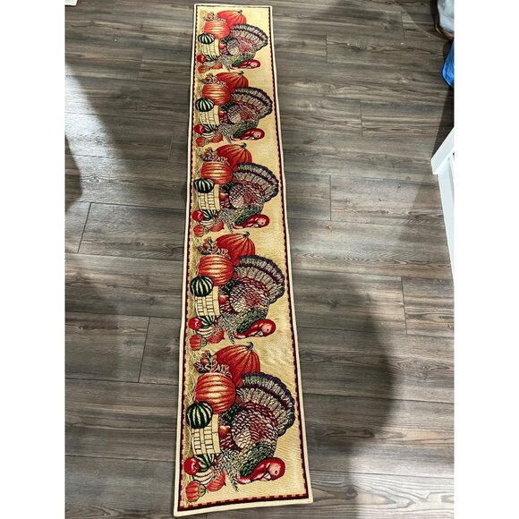 Thanksgiving Turkey & Pumpkin Table Runner 70" Long - Picture 1 of 5